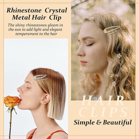 16Pcs Rhinestone Water Drop Crystal Snap Hair Clips for Girls Women main image 5